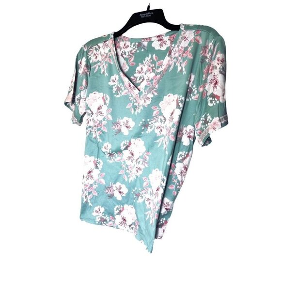 Flora Nikrooz Womens Green Floral Soft V Neck Top Pants Pajamas Set Sz M New - Picture 3 of 7